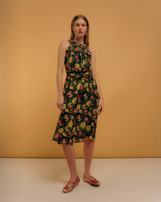 Vestido midi halter estampado floral