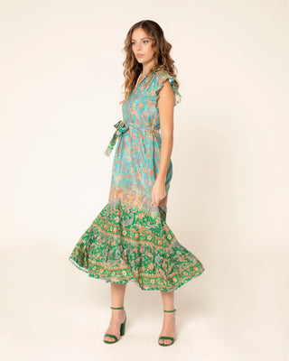 Foto representativa de vestido estampado verde aguamarina bali