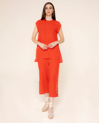 Vista principal del producto: pantalon lino naranja cannes