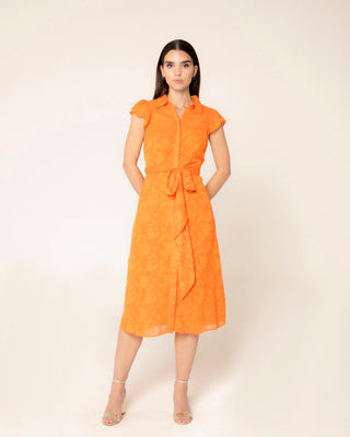 Representación visual de vestido midi naranja flora