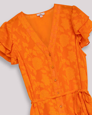 Vista principal del producto: vestido naranja corto volantes flora